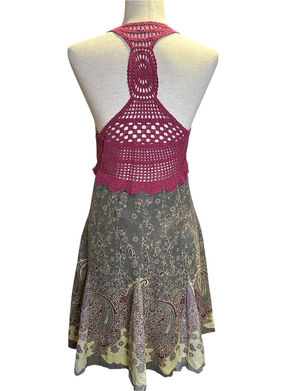 Free People Heartland Paisleys Mini Dress 8 Pink Gray Flowy Cottagecore Festival - Picture 6 of 11